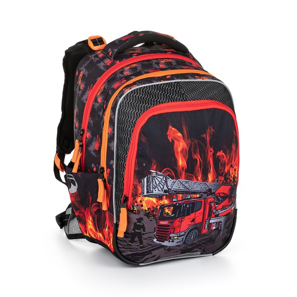 Trzykomorowy plecak szkolny z odpinanym pasem biodrowym - Strażacy