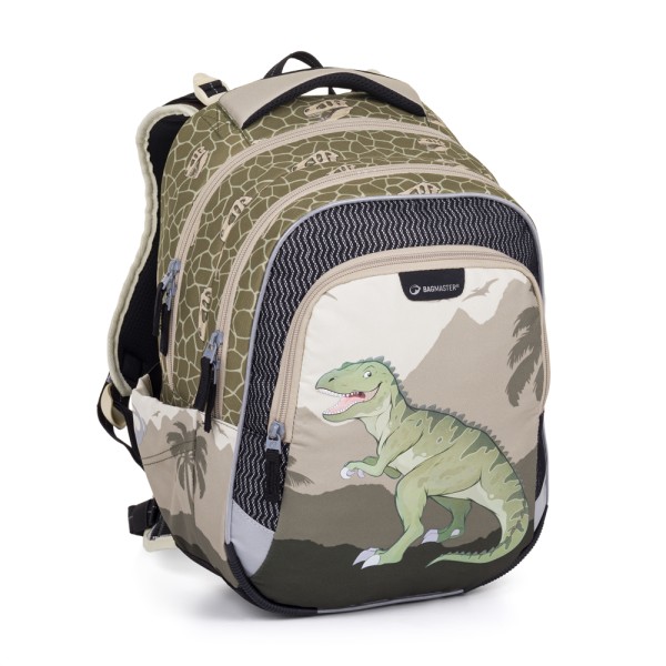 Trzykomorowy plecak szkolny z wyjmowanym pasem biodrowym – dinozaur